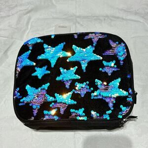 Love2Design black satin lunch box glimmer stars sequins flip insulated NWT